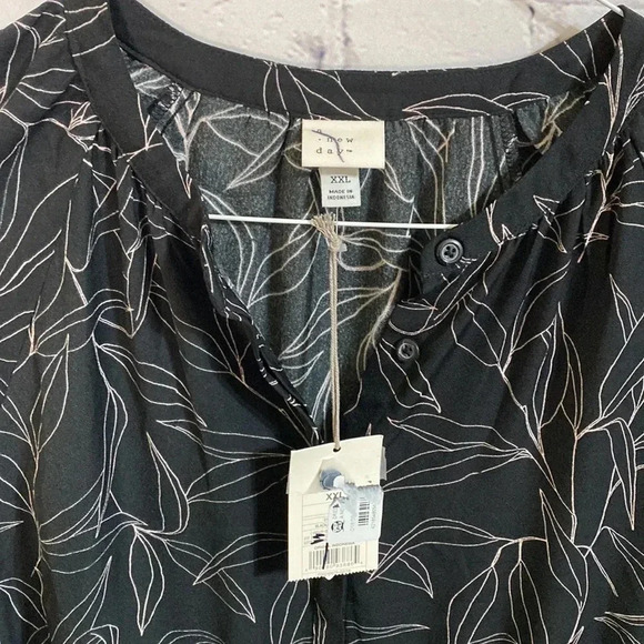 A New Day Black Leaves Shirteaist Button Up Long Sleeved Dress - Picture 3 of 10
